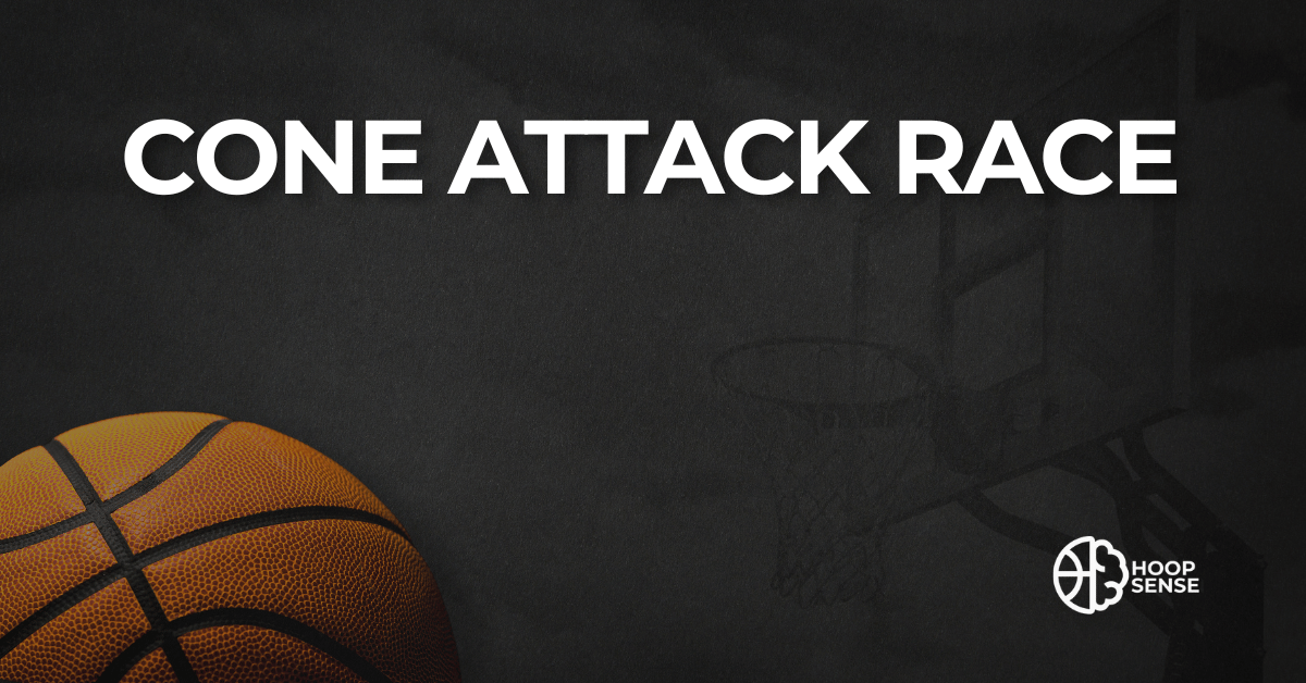 Hoopsense featured image with the title "Cone Attack Race" over a black background and basketball graphic