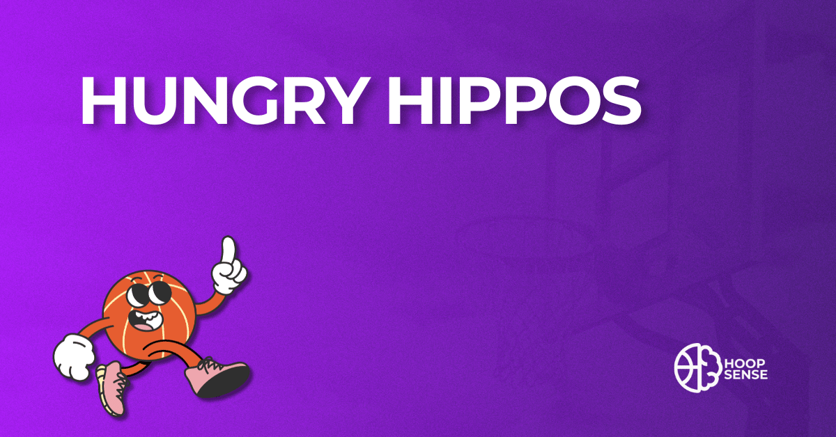 Hoopsense featured image with the title "Hungry Hippos" over a black background and basketball graphic