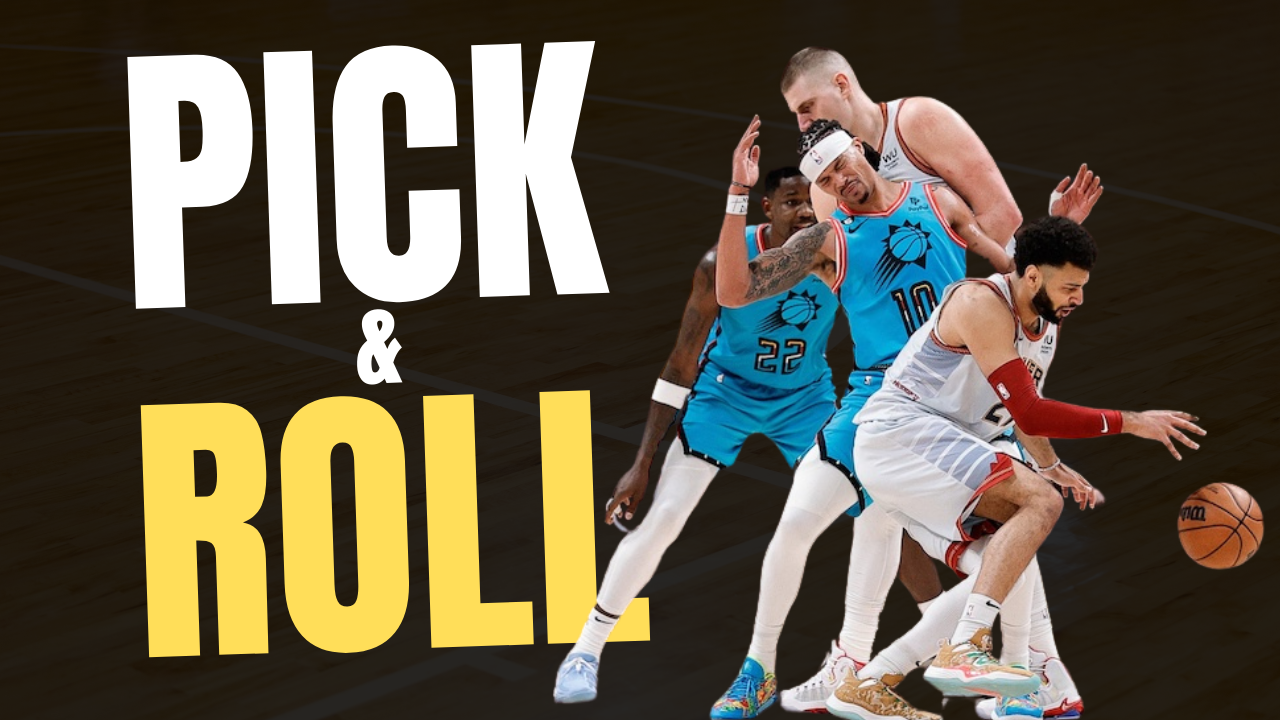 Hoopsense featured image with the title "Pick & Roll" over a black background and basketball image of NBA players setting a ball screen
