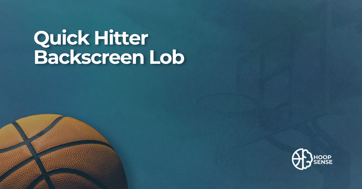 Hoopsense featured image with the title "Quick Hitter Backscreen Lob" over a teal background and basketball graphic