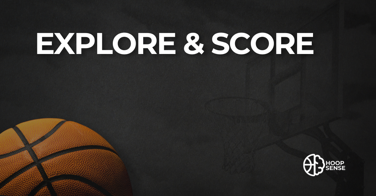 Black background with basketball and title of Explore and Score