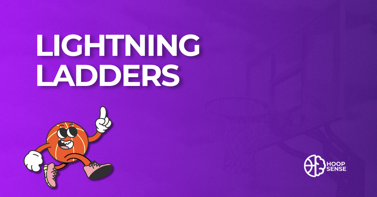 Purple Background with cartoon basketball man and title of Lightning Ladders