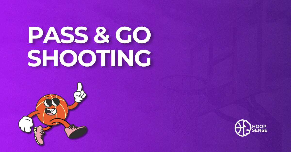 Purple Background with cartoon basketball man and title of Pass & Go Shooting