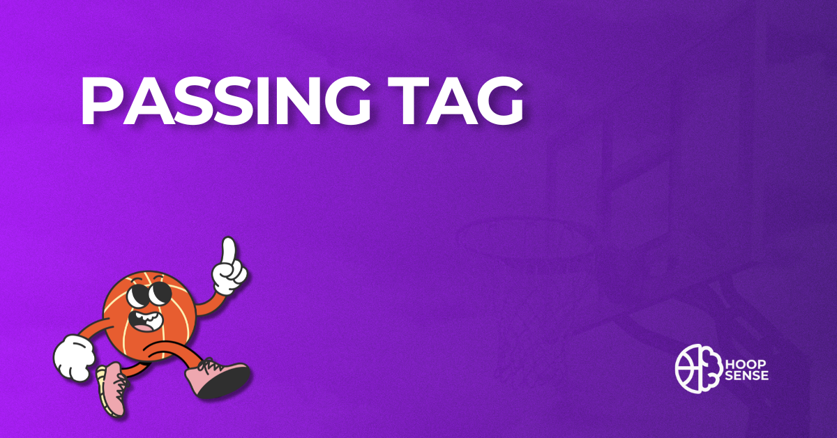 Purple background with cartoon basketball man and title of Passing Tag