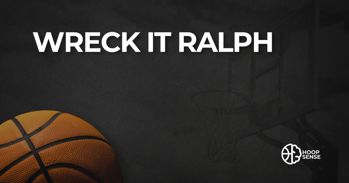 Black background with basketball and title of Wreck It Ralph